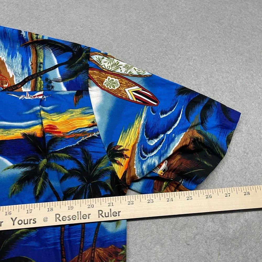 Royal Hawaiian Creations Shirt Mens Medium Blue Tropical Surfboard Classic Cars - Picture 8 of 9